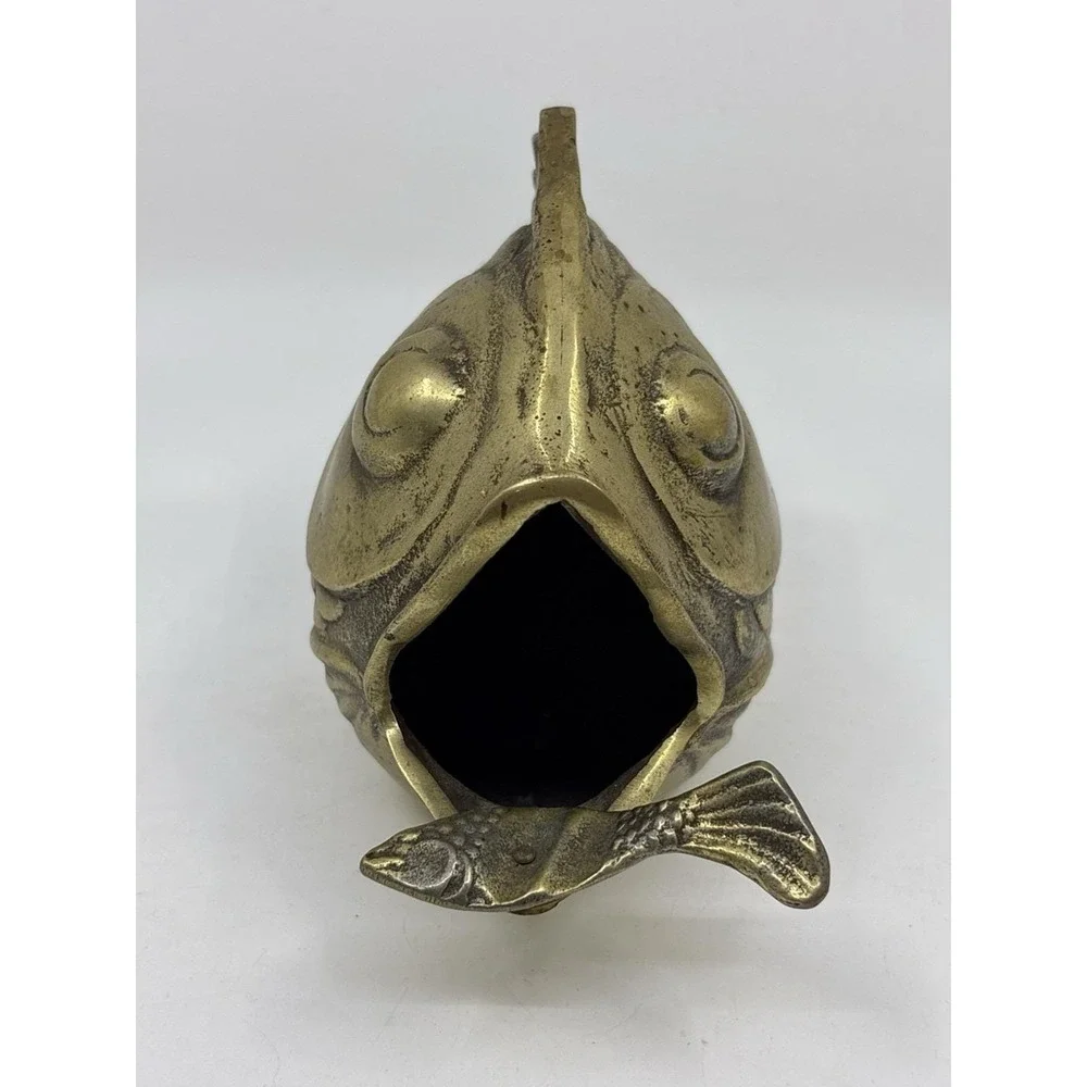 Vintage Solid Brass Happy Koi Fish Ashtray Cigar Open Mouth 1950's Soap Dish